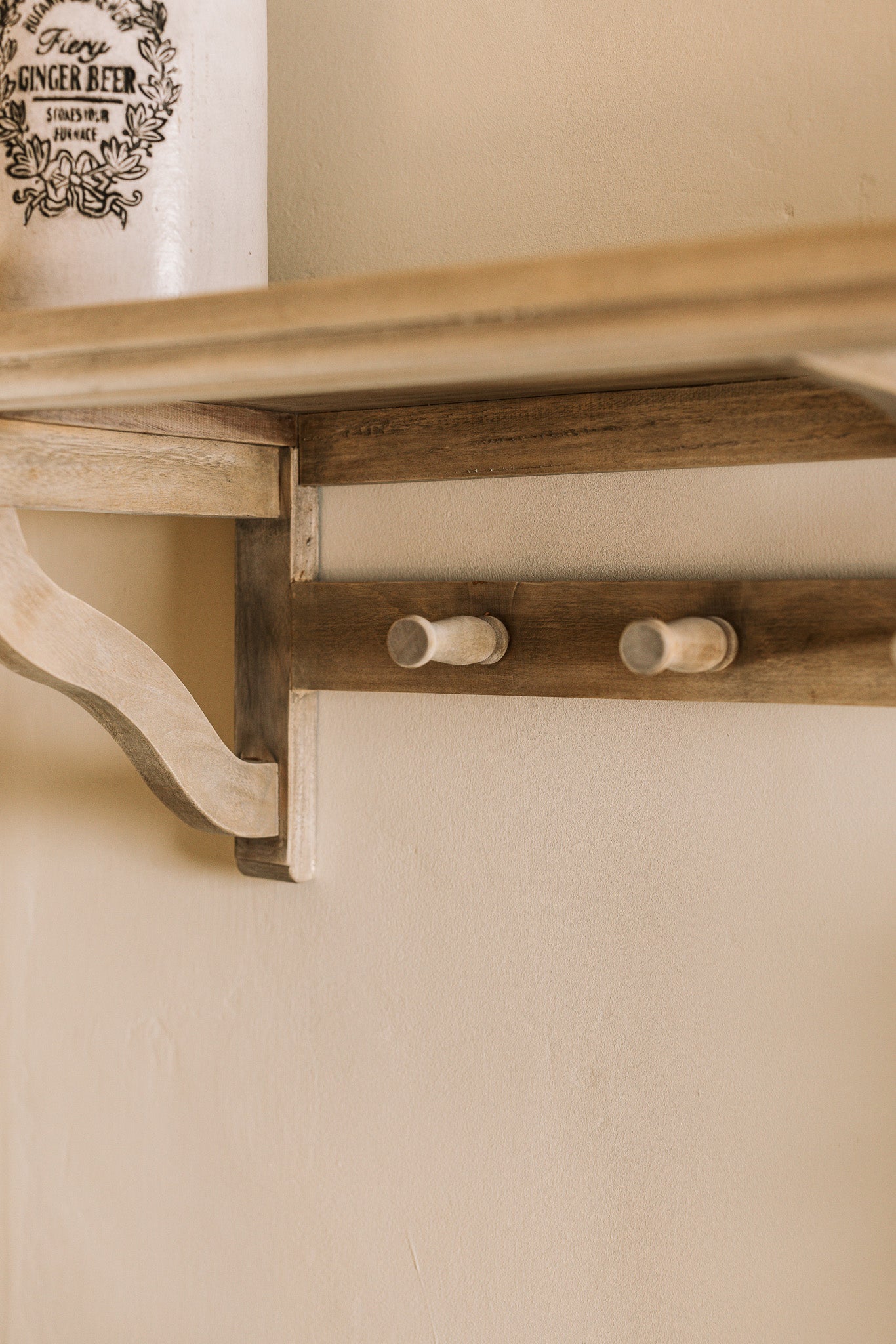 Maggie Wooden Shelf With Hooks Silver Mushroom