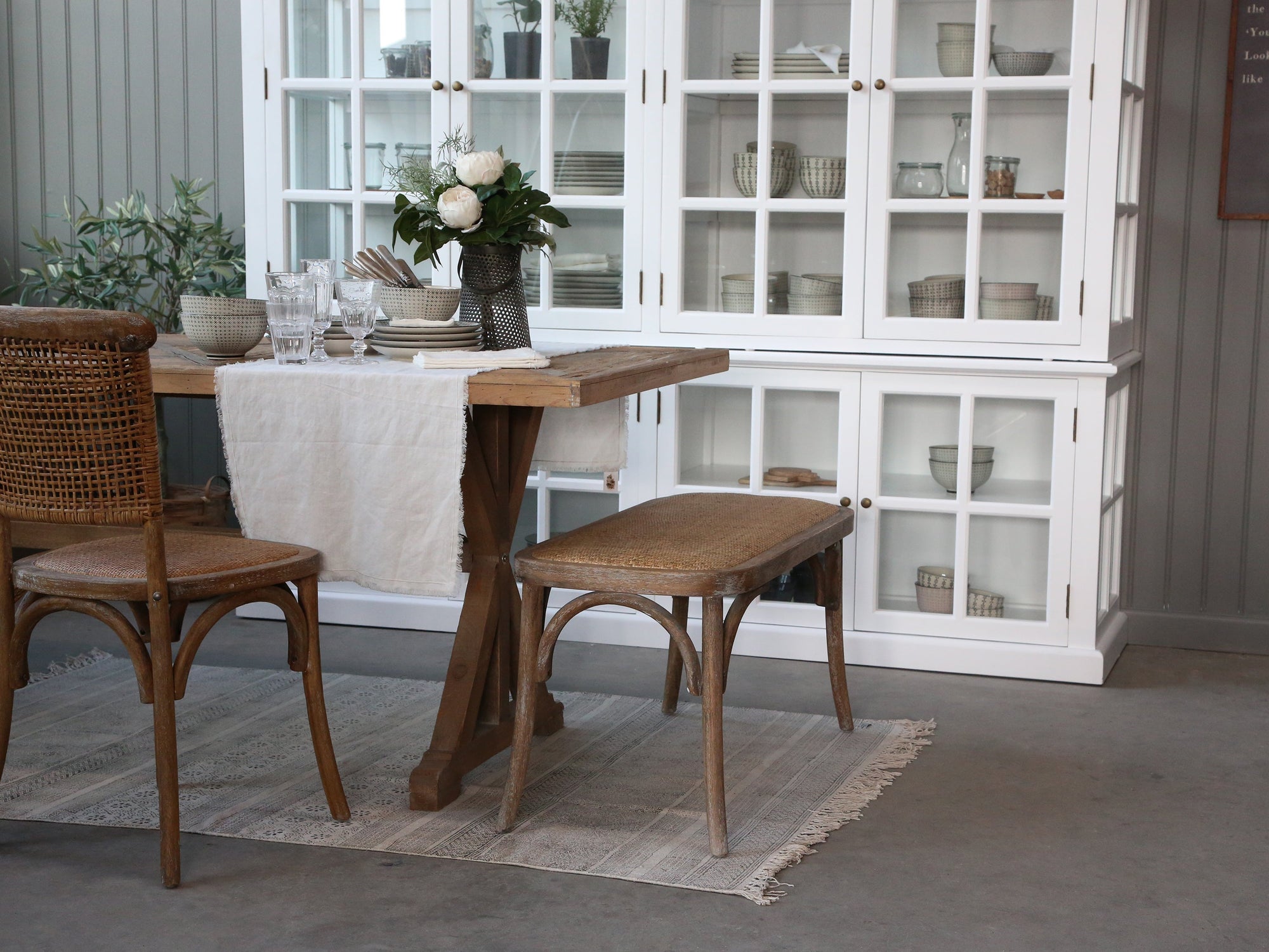 Farmhouse dining chairs and bench