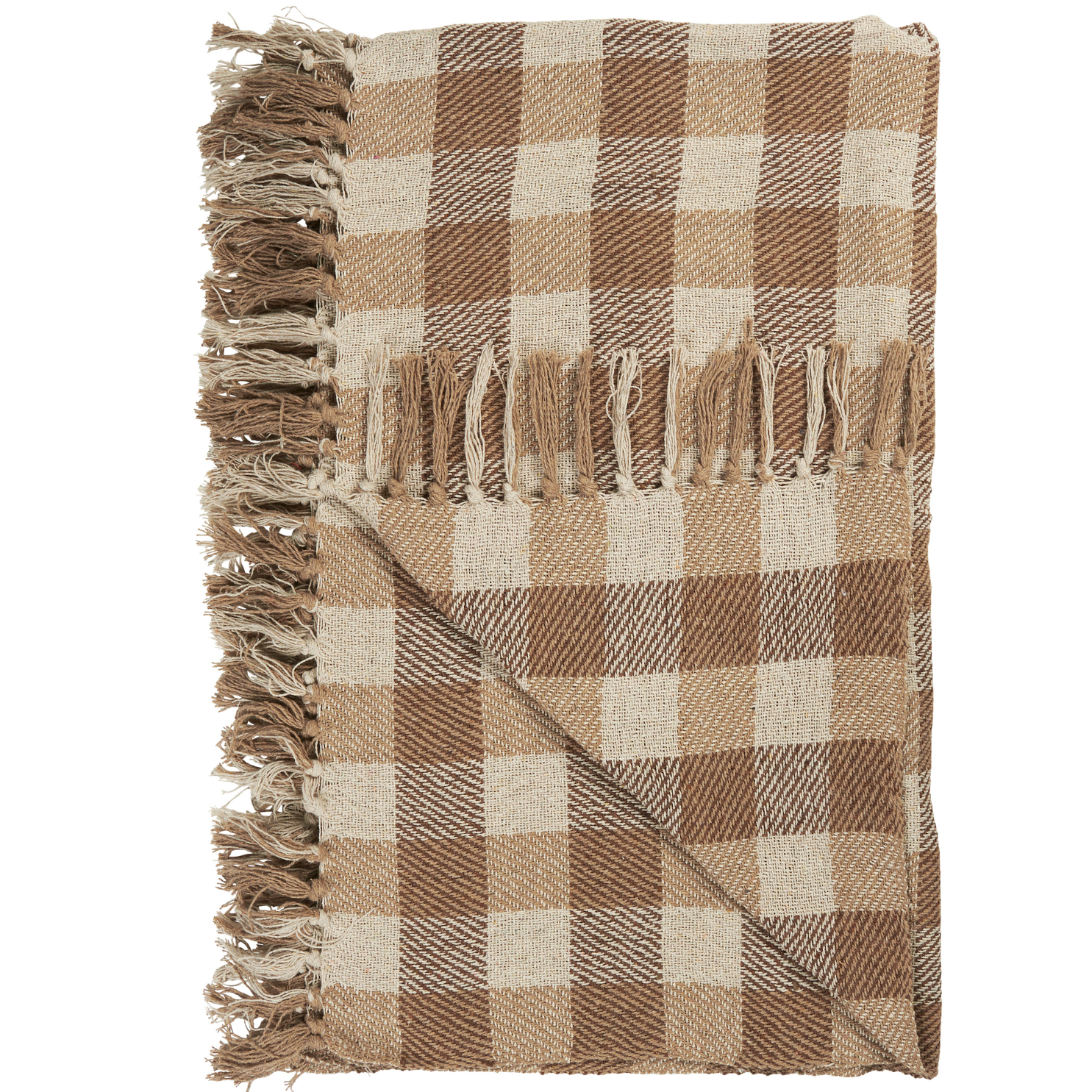 Natural checked brown throw.