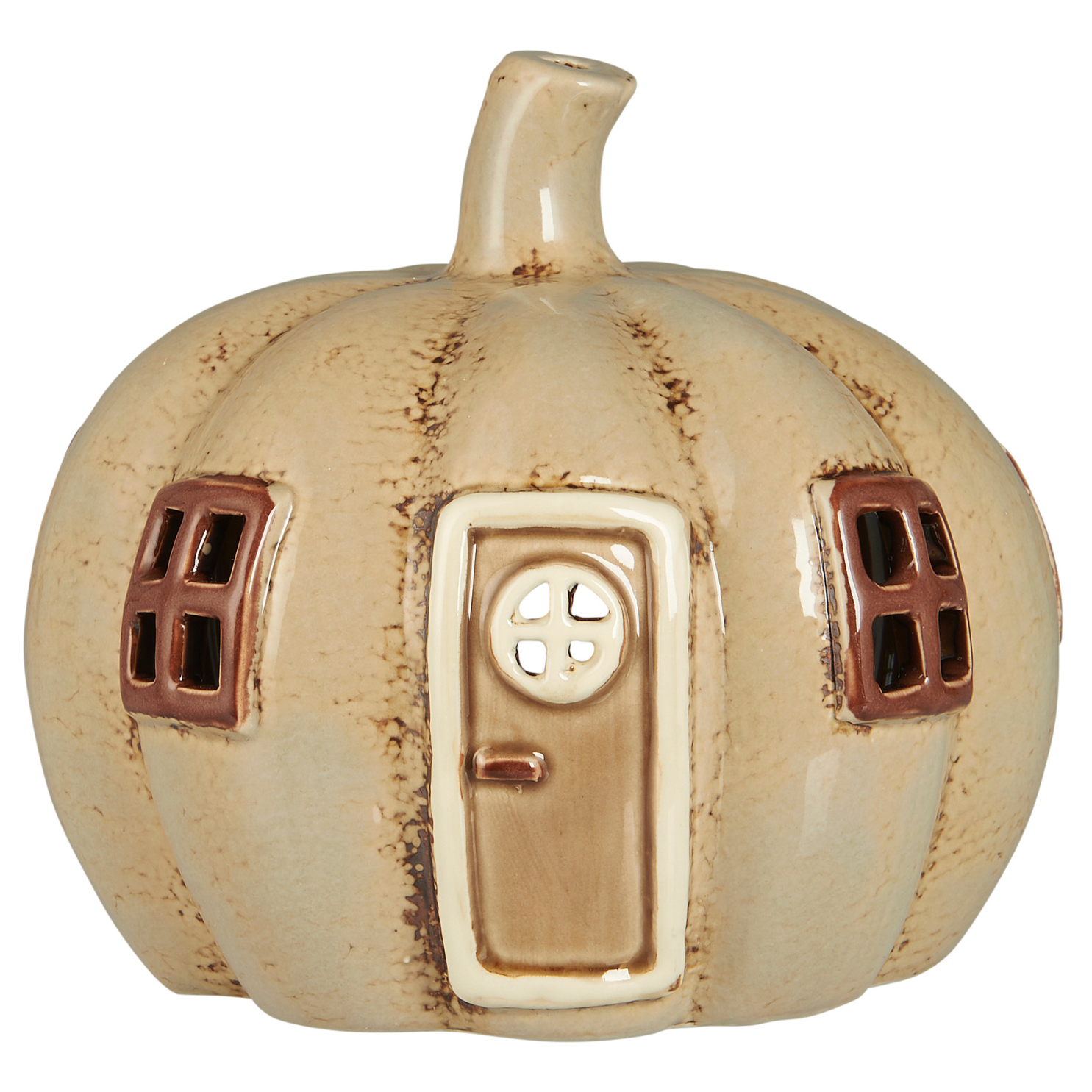 Ceramic pumpkin shaped tea light holder product image.