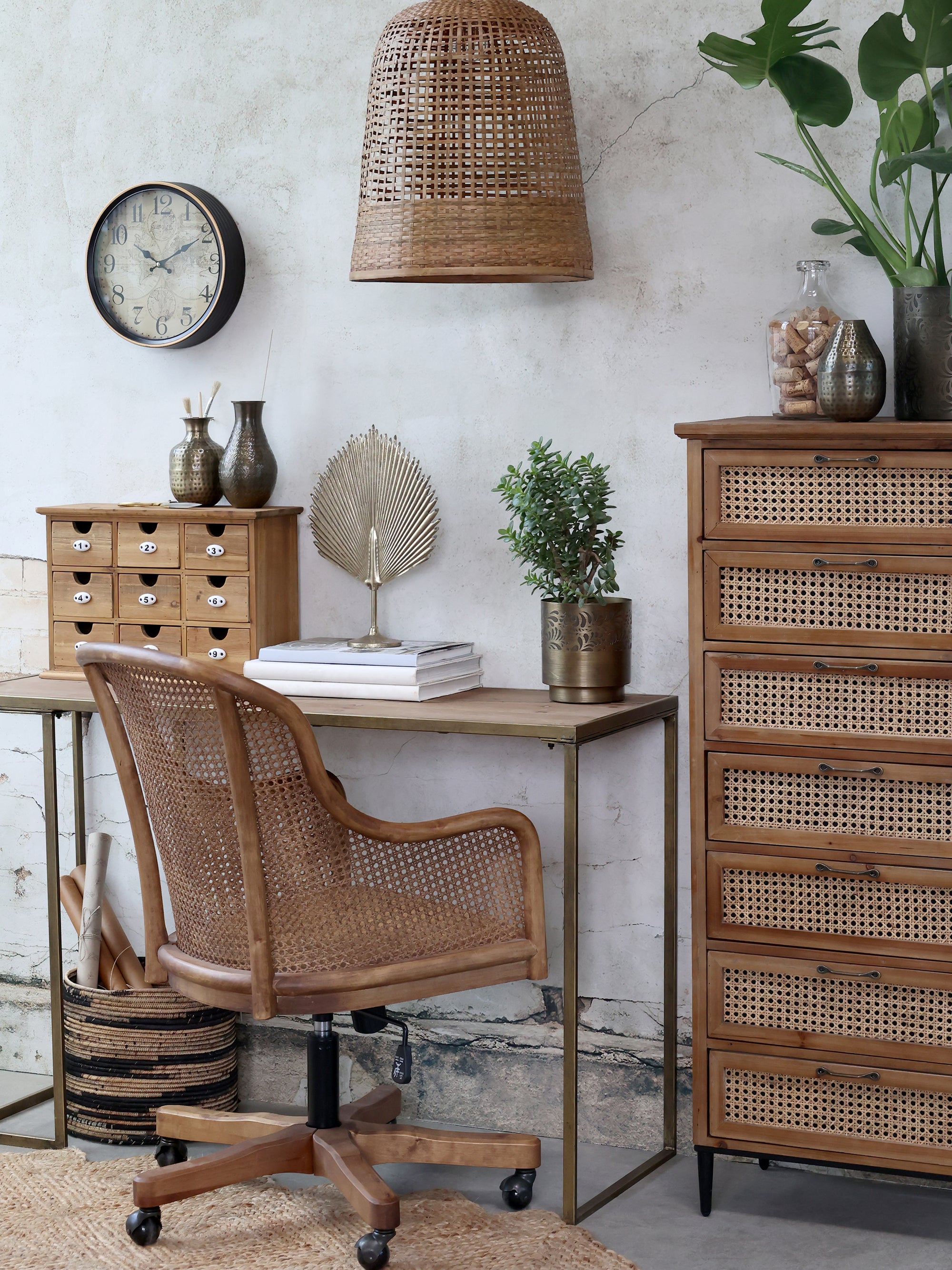 Natural rattan wicker office chair.