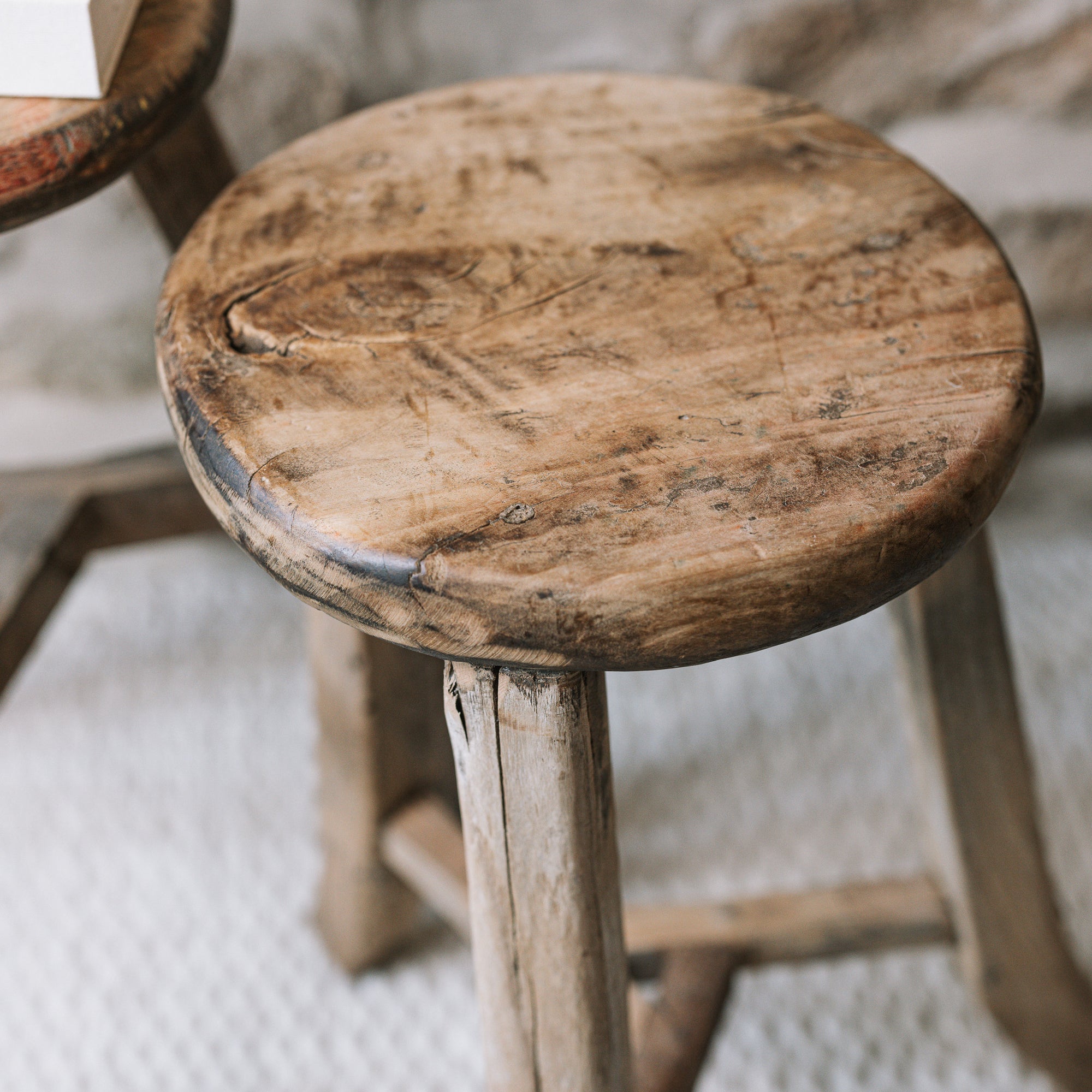 Pair of reclaimed wooden stools.