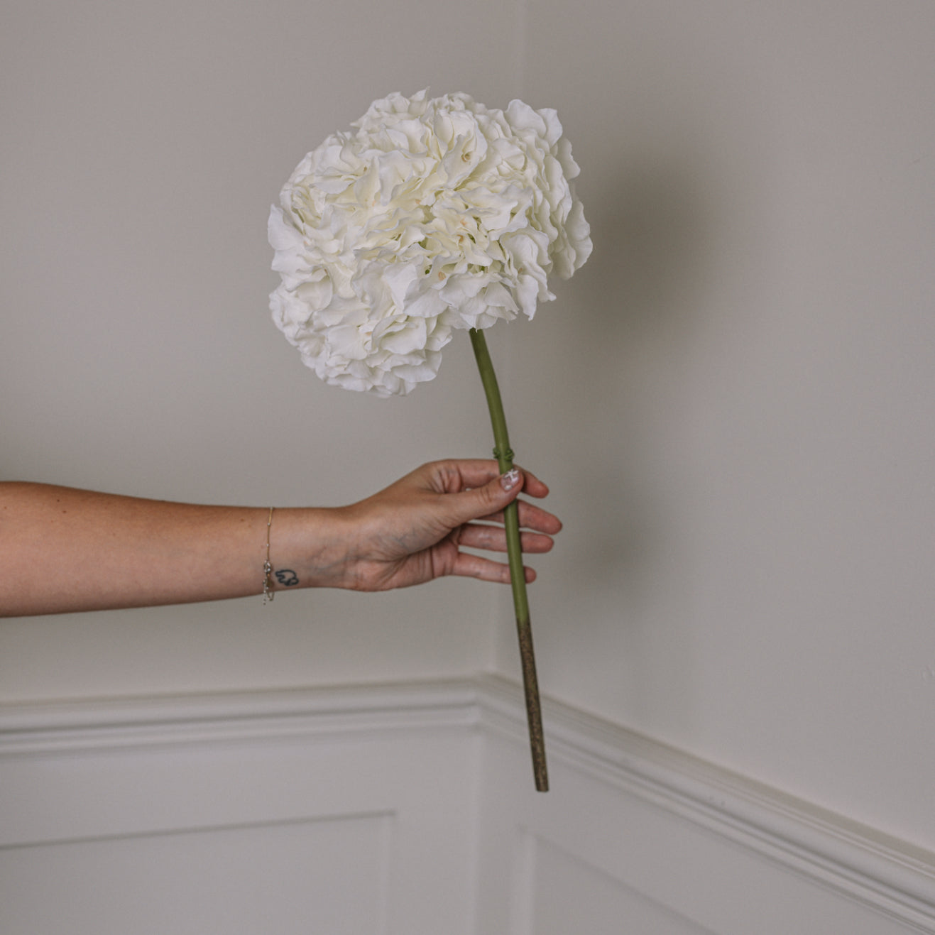 White Faux Hydrangea Stem.