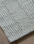 Detail shot of herringbone pattern on wool rug.