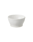 Pearly white cereal bowl with raised border on top and bottom.