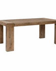 Wooden dining bench with 4 chunky legs, from the side.