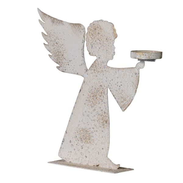 White and gold archangel tealight holder.