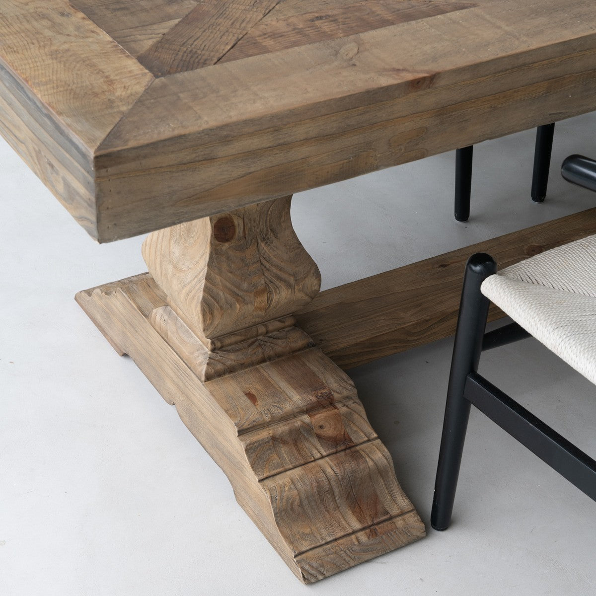 chunky reclaimed wood dining table legs.