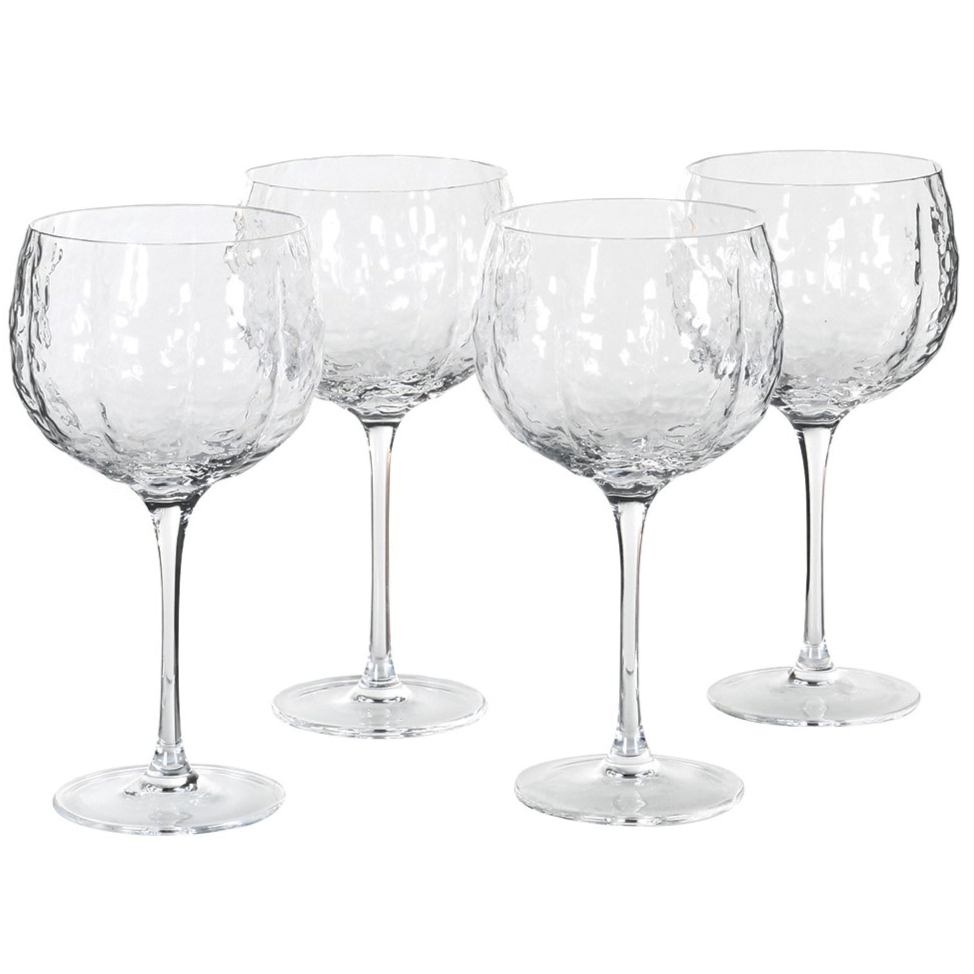 4 textured red wine glasses. 