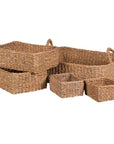 Woven seagrass basket set, separately stacked up.