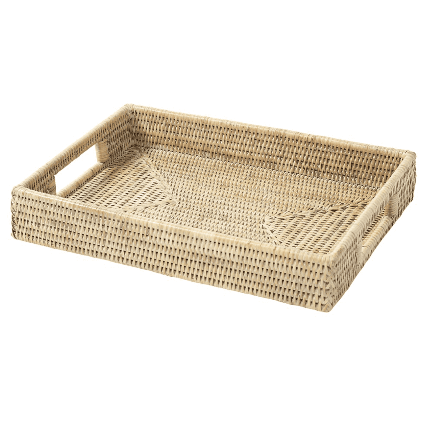 Rectangle rattan tray with handles.