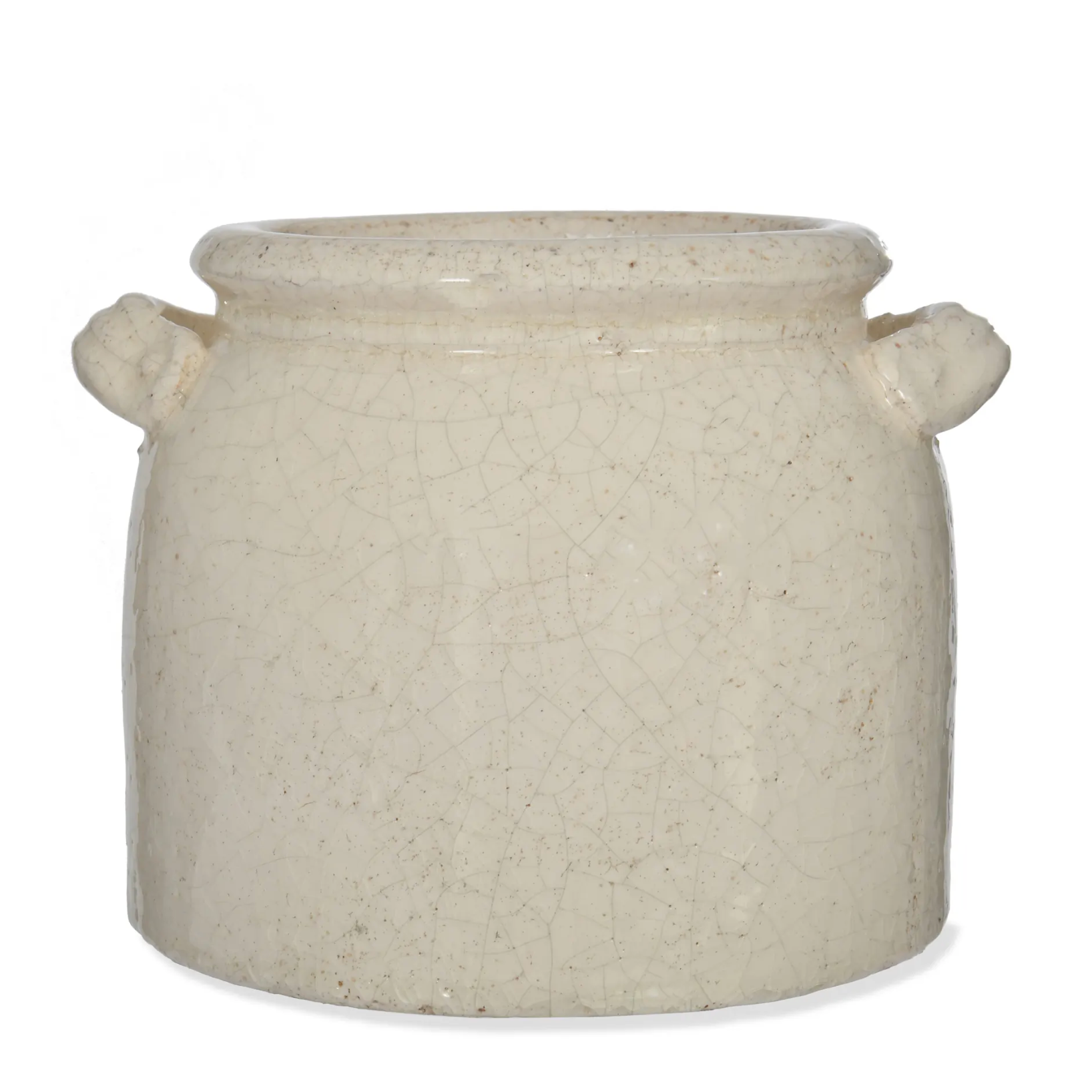 Belle Ceramic Utensil Holder with crackle glaze on white background.