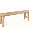 Extra large reclaimed wood rustic bench, with two legs from side view.