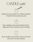 Candle care instruction page.