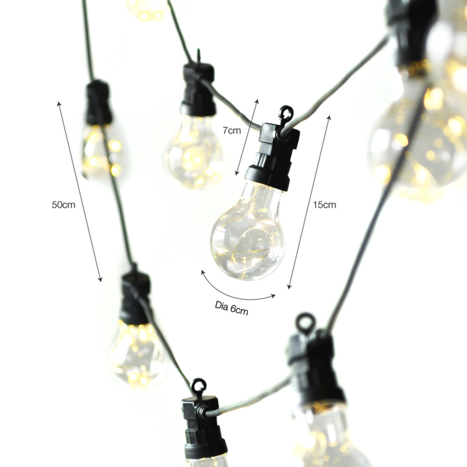 Classic Festoon Lights - Outdoor with dimensions.