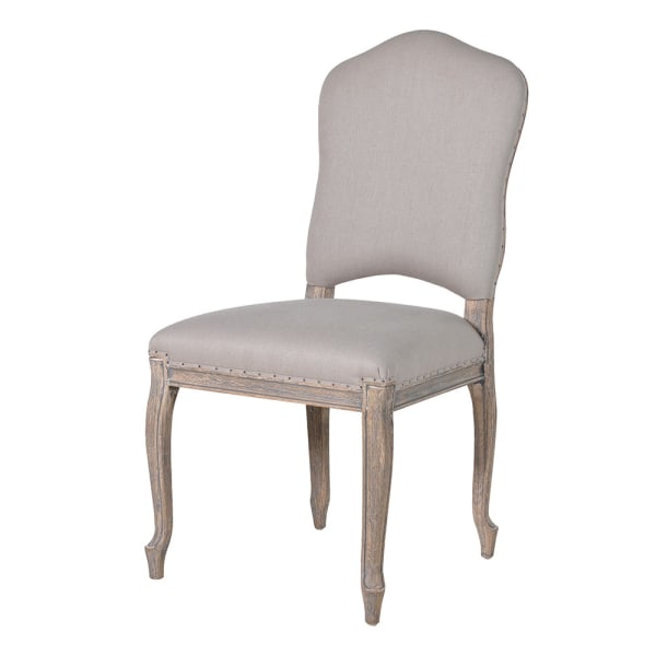 French stone coloured upholstered dining chair.