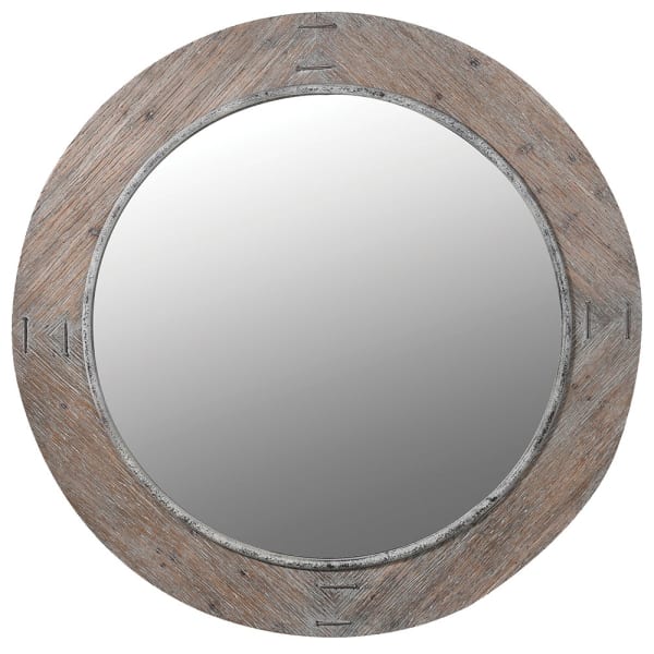 Round wooden mirror.