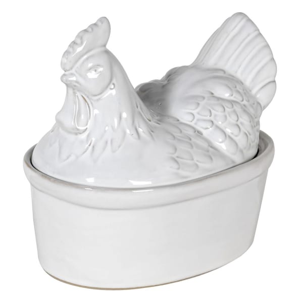 White ceramic hen egg holder.