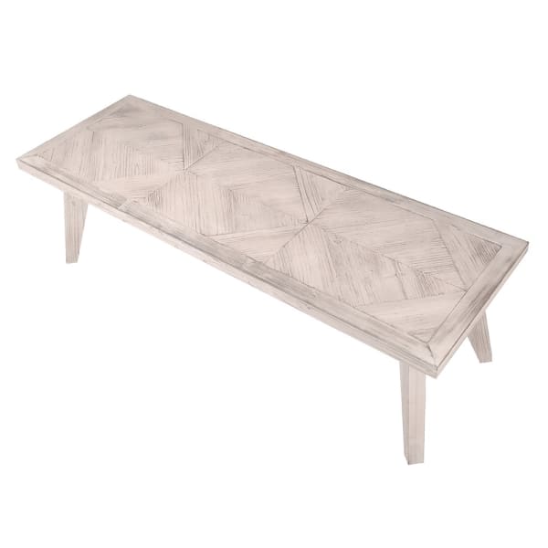 Parquet dining bench product view of top.