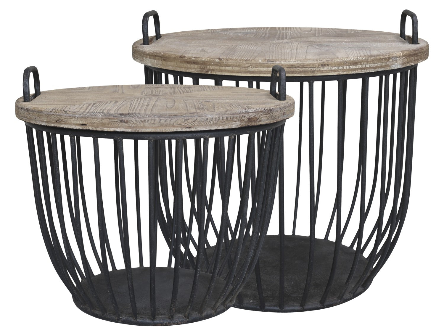 Black rustic coffee table set with two tables.