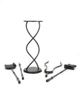 Matt black spiral fireside companion set with 4 tools off the stand.