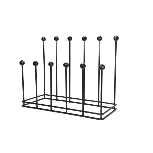 6 pair matte black welly boot rack from side view.