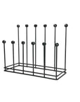 6 pair matte black welly boot rack from side view.