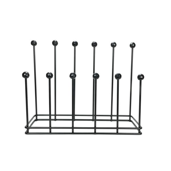 6 pair matte black welly boot rack from front view. 