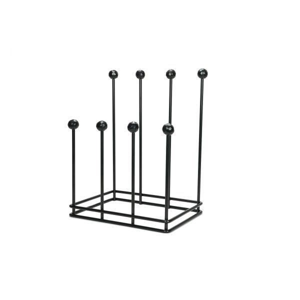 Matte black 4 pair welly boot rack from the side view.