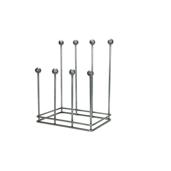 4 pair pewter welly boot rack from side view.