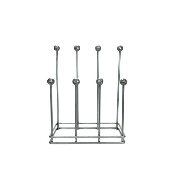 4 pair pewter welly boot rack from front view.