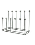 6 pair pewter welly boot rack from side view.