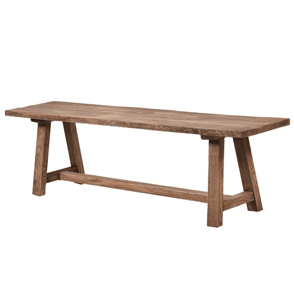 Oak bench product side view.