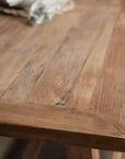 Elm dining table close up of finish.