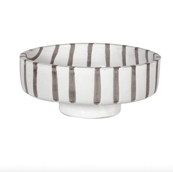 Striped ceramic fruit bowl.