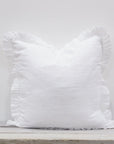 Lucie Linen White Ruffle Cushion - 60cm