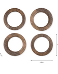 Mango wood napkin rings, set of 4 with measurements.