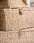 Close up of woven storage basket. 