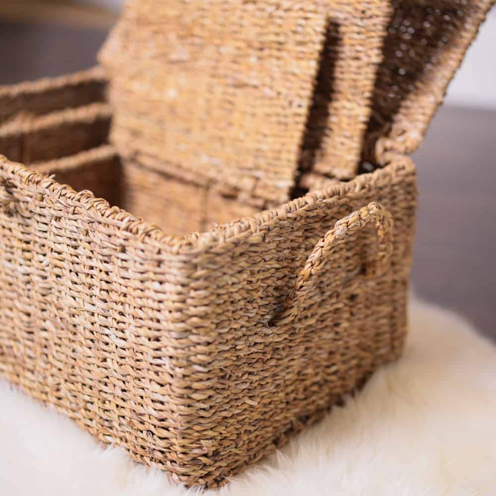 2 woven storage baskets open and stacked inside each other.