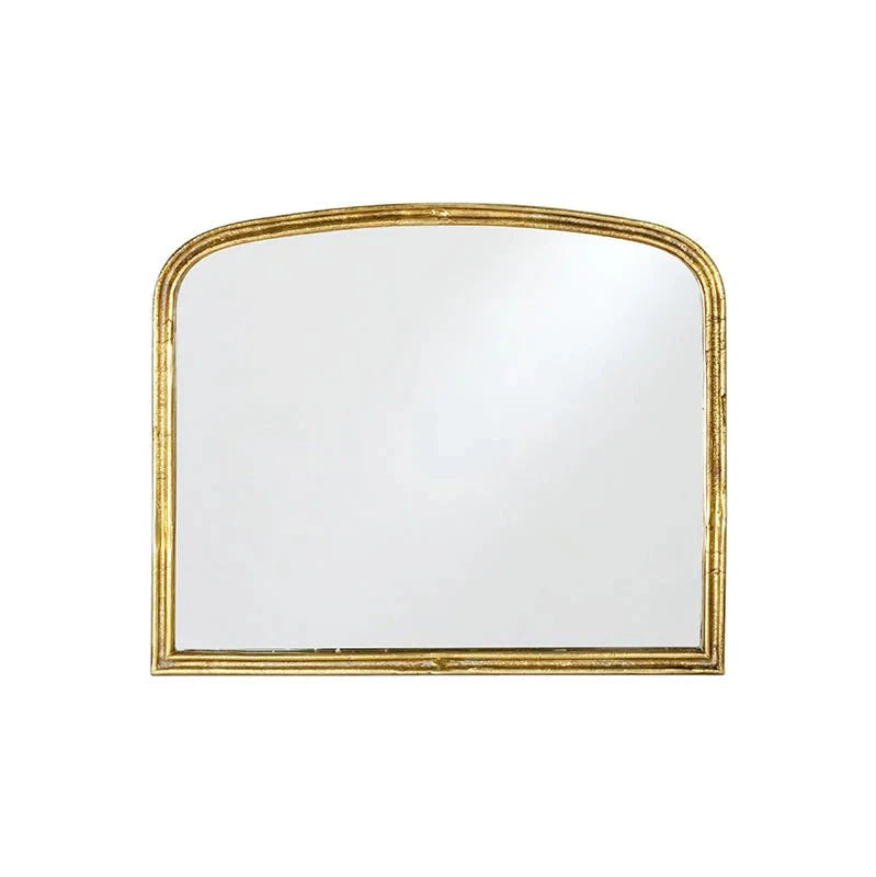 Antiqued brass arched mirror product image.