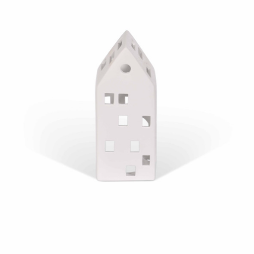 Medium white porcelain house tealight holder.