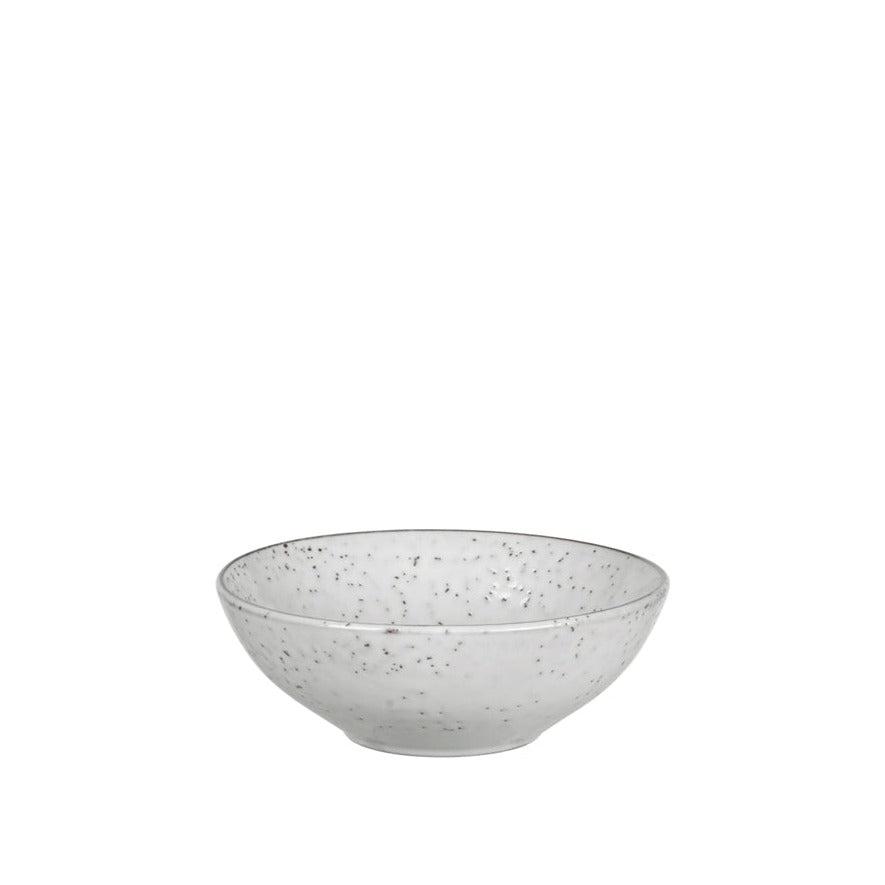 Speckled glaze off white cereal bowls.