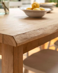 Close up of tabletop on oak dining table