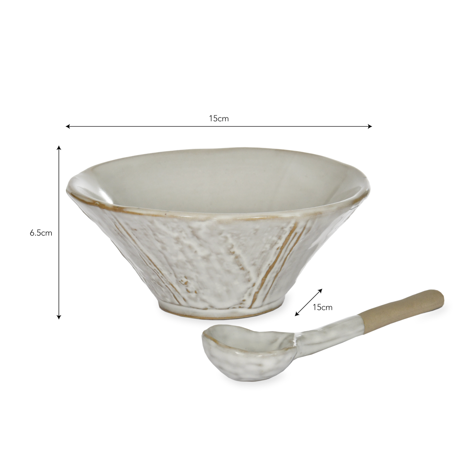 Patrycja Serving Bowl with Spoon and dimensions.