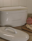 Rye Ceramic Bread Box with marmalade jar and bread.