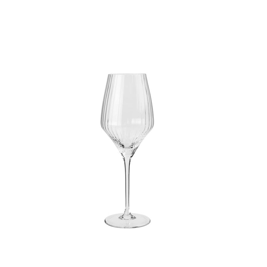 Clear ribbed white wine glasses.