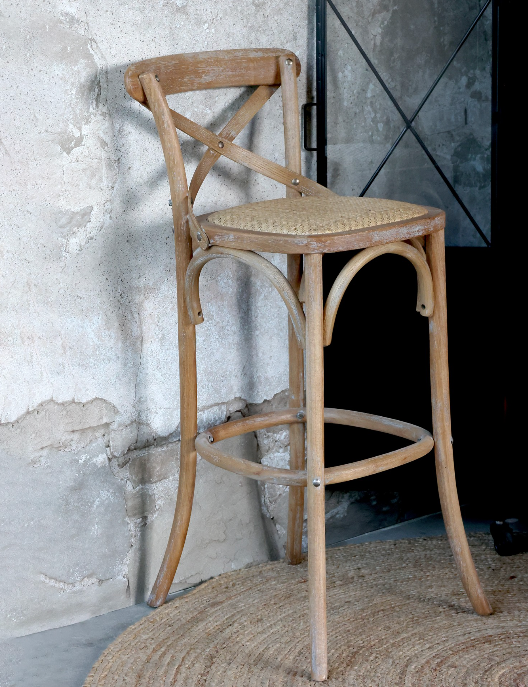 french style backed wooden bar stool. 