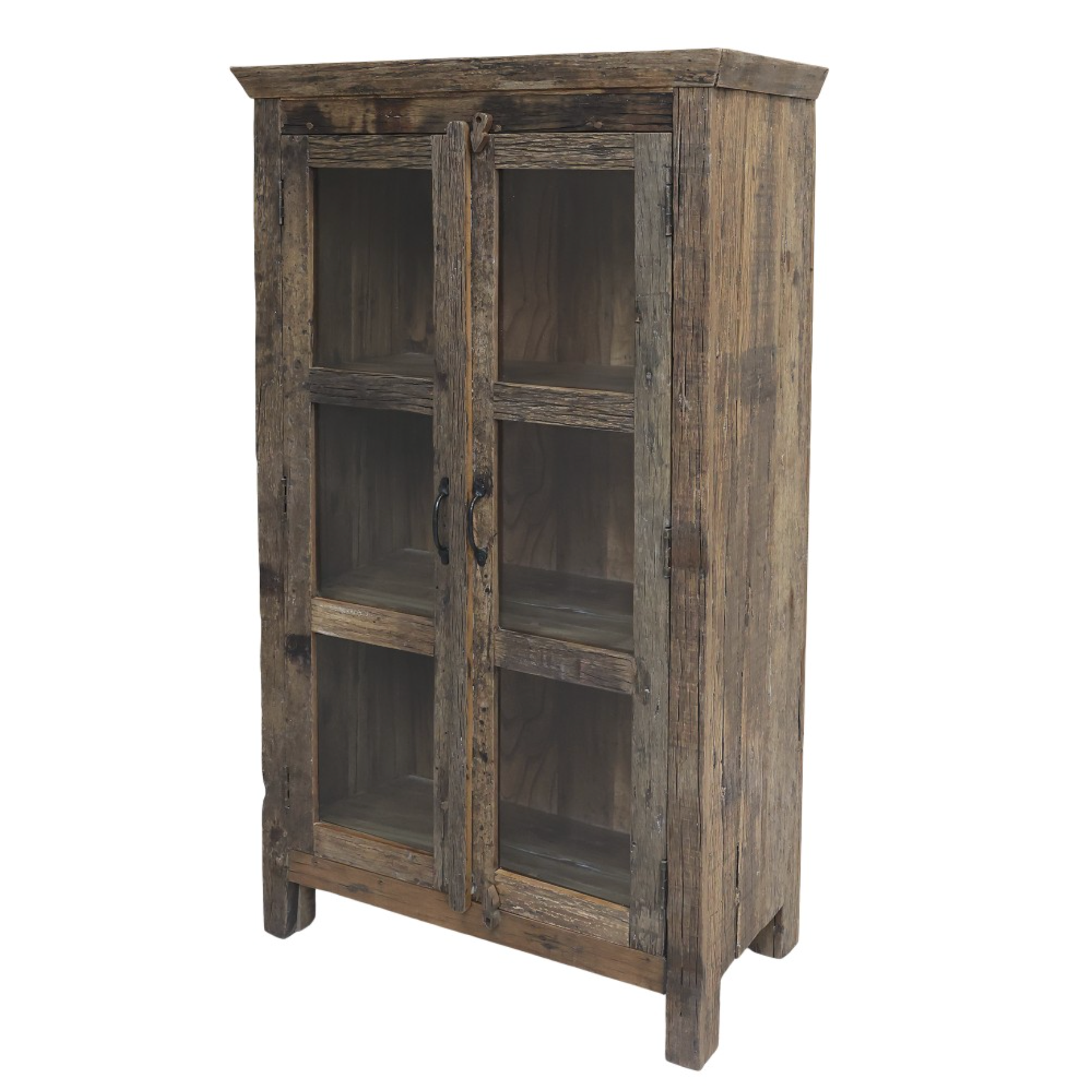 Reclaimed Wooden Cabinet with glass doors.