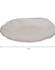 Organic white dinner plate product image with dimensions.