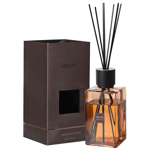 Amber large reed diffuser with brown presentation box.